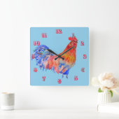 Rooster Waterverf Chicken Childrens Room Clock Vierkante Klok (Huis)