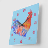 Rooster Waterverf Chicken Childrens Room Clock Vierkante Klok (Hoek)