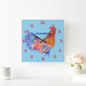 Rooster Waterverf Chicken Childrens Room Clock Vierkante Klok (Huis)