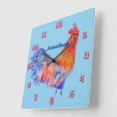 Rooster Waterverf Chicken Childrens Room Clock Vierkante Klok (Hoek)