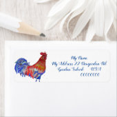 Rooster Waterverf Chicken Cochlepel Blue Bird Etiket (Insitu)