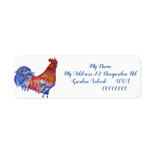 Rooster Waterverf Chicken Cochlepel Blue Bird Etiket (Voorkant)