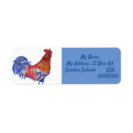 Rooster Waterverf Chicken Cochlepel Blue Bird Etiket (Voorkant)