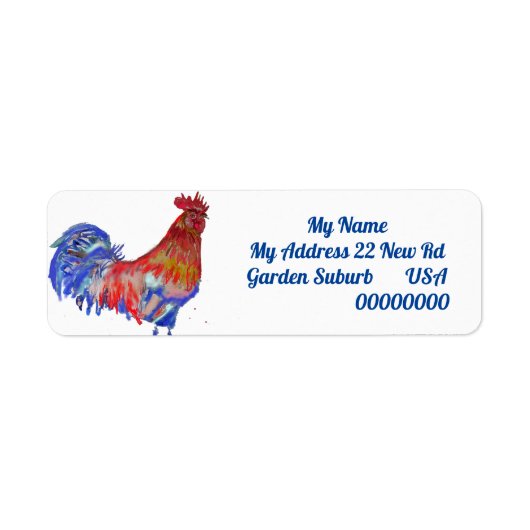 Rooster Waterverf Chicken Cochlepel Blue Bird Etiket (Voorkant)