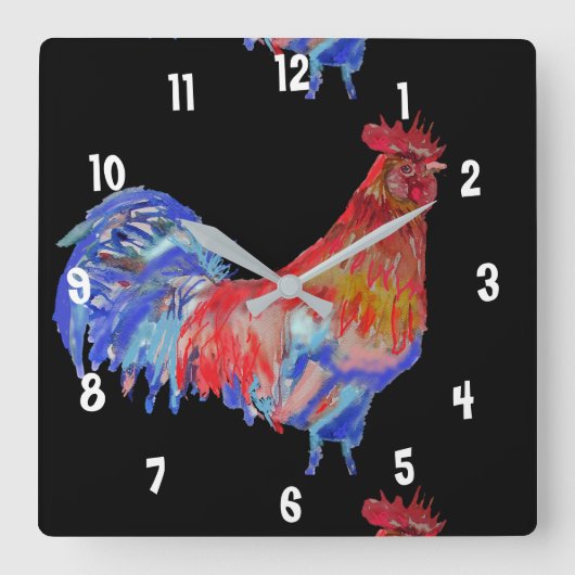 Rooster Waterverf Chicken Man Kantoor Clock Vierkante Klok (Voorkant)