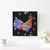 Rooster Waterverf Chicken Man Kantoor Clock Vierkante Klok (Huis)