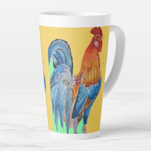 Rooster-Waterverf Cockerhaan Chicken Art Latte Mok (Rechterhoek)