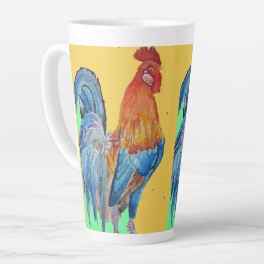 Rooster-Waterverf Cockerhaan Chicken Art Latte Mok (Linkerhoek)
