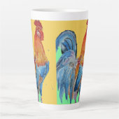 Rooster-Waterverf Cockerhaan Chicken Art Latte Mok (Voorkant)