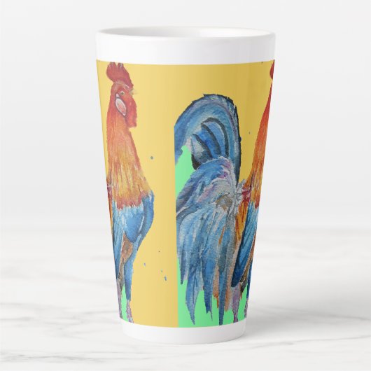 Rooster-Waterverf Cockerhaan Chicken Art Latte Mok (Voorkant)