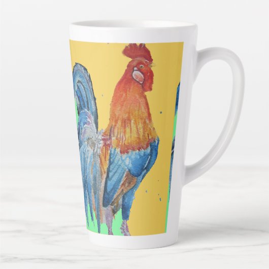 Rooster-Waterverf Cockerhaan Chicken Art Latte Mok (Rechts)
