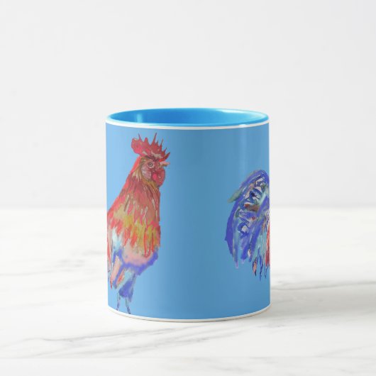 Rooster-Waterverf Cockerhaan Chicken Art Mok (Midden)