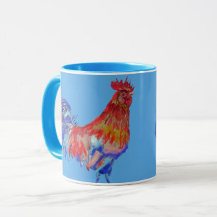 Rooster-Waterverf Cockerhaan Chicken Art Mok