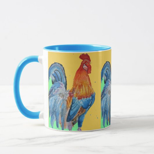 Rooster-Waterverf Cockerhaan Chicken Art Mok (Links)
