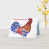 Rooster Waterverf Kip Kerstmis Kaart (Gele Bloem)