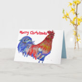 Rooster Waterverf Kip Kerstmis Kaart (Gele Bloem)