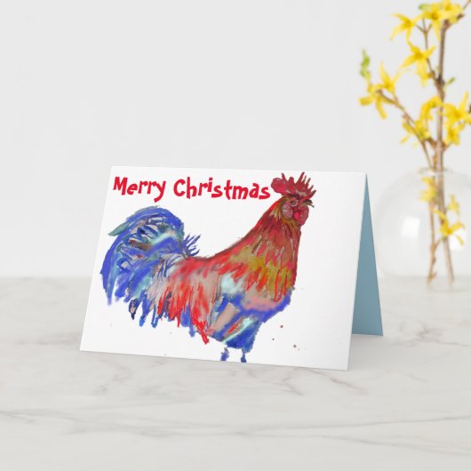 Rooster Waterverf Kip Kerstmis Kaart (Gele Bloem)