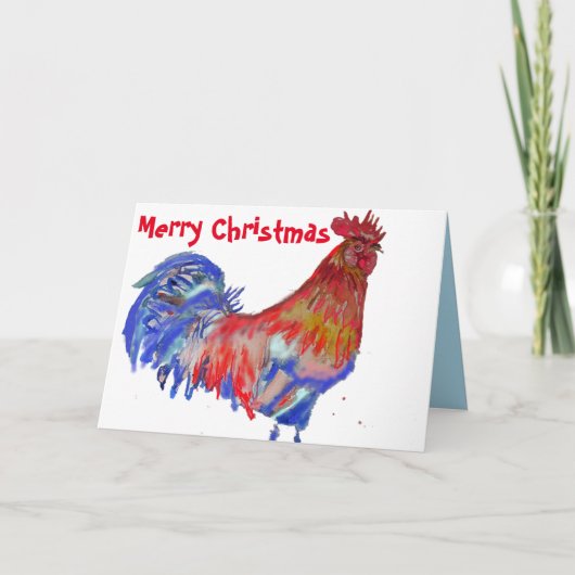 Rooster Waterverf Kip Kerstmis Kaart (Voorkant)