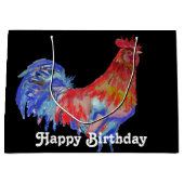 Rooster Waterverf Mans Birthday Black Groot Cadeauzakje (Voorkant)