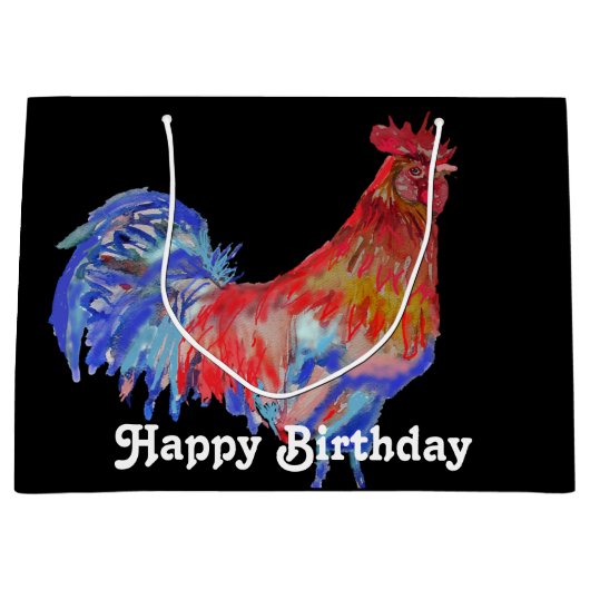 Rooster Waterverf Mans Birthday Black Groot Cadeauzakje (Voorkant)