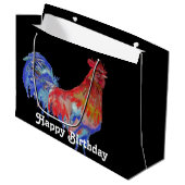 Rooster Waterverf Mans Birthday Black Groot Cadeauzakje (Voorkant Gekanteld)