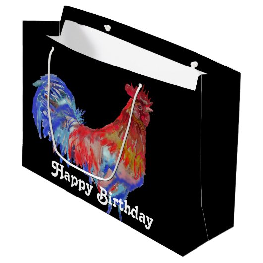Rooster Waterverf Mans Birthday Black Groot Cadeauzakje (Voorkant Gekanteld)