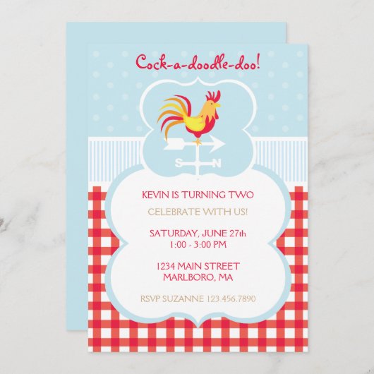 Rooster Weather Vane Birthday Uitnodiging (Voorkant / Achterkant)