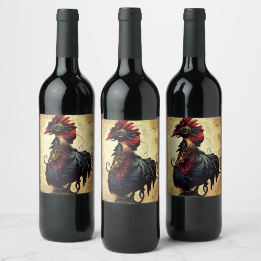 Rooster Wijn Etiket (Flessen)