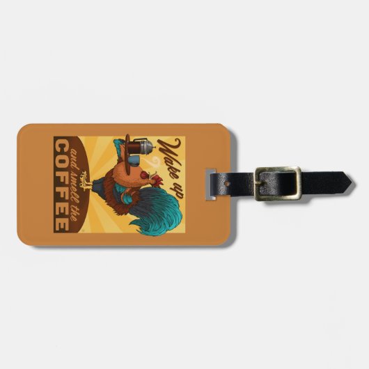 Rooster - Word wakker en Ruik de koffie Bagagelabel (Voorkant horizontaal)