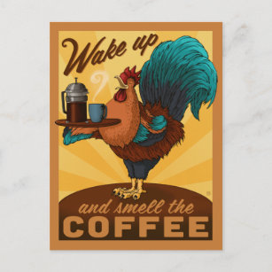 Rooster - Word wakker en Ruik de koffie Briefkaart