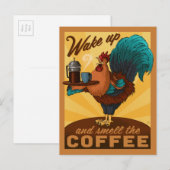 Rooster - Word wakker en Ruik de koffie Briefkaart (Voorkant / Achterkant)