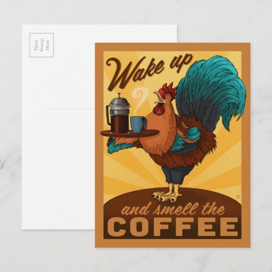 Rooster - Word wakker en Ruik de koffie Briefkaart (Voorkant / Achterkant)