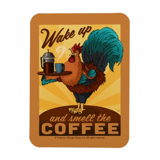 Rooster - Word wakker en Ruik de koffie Magneet (Verticaal)