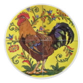 Rooster Yellow Chicken Folk Art Drawer Keramische Knop (Voorkant)