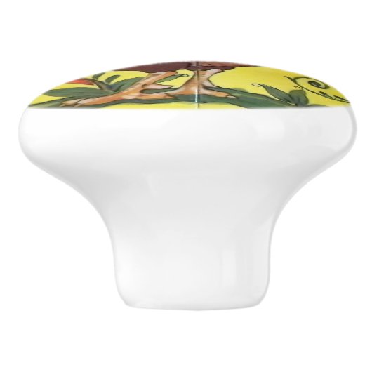 Rooster Yellow Chicken Folk Art Drawer Keramische Knop (Zijkant)