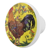Rooster Yellow Chicken Folk Art Drawer Keramische Knop (Rechts)