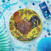 Rooster Yellow Floral Tile Folk Art Land Papieren Bordje (Feest)