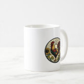 Rooster Zonnebloem Houtsnede Kunst Ronde Mok (Voorkant rechts)