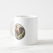 Rooster Zonnebloem Houtsnede Kunst Ronde Mok (Voorkant links)