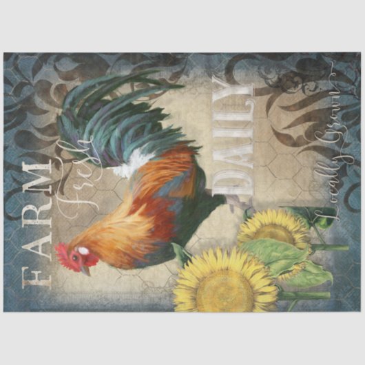 Rooster - Zonnebloemzaad - Boerderij, vers katoenz Tissuepapier (Voorkant)