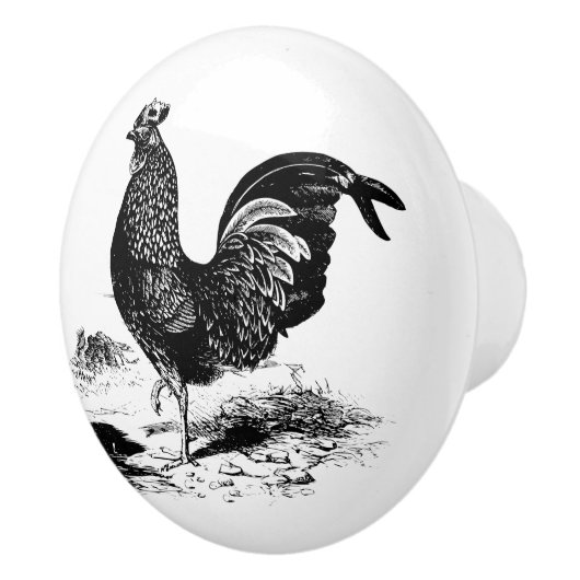  rooster zwarte witte keukendecor keramische knop (Rechts)