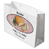 Roosterdvarkensbuik, afbeelding cartoon groot cadeauzakje (Achterkant Gekanteld)