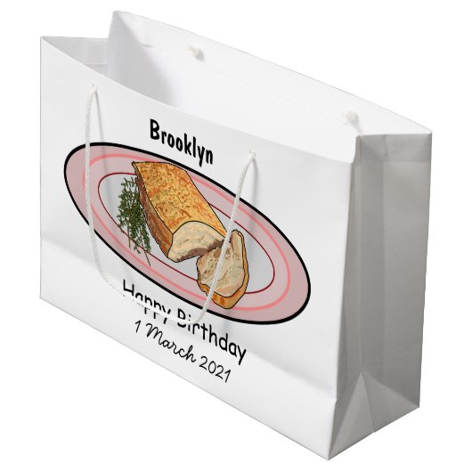 Roosterdvarkensbuik, afbeelding cartoon groot cadeauzakje (Voorkant Gekanteld)