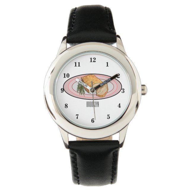 Roosterdvarkensbuik, afbeelding cartoon horloge (Voorkant)
