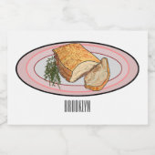 Roosterdvarkensbuik, afbeelding cartoon voedselcontainer etiket (Enkel label)