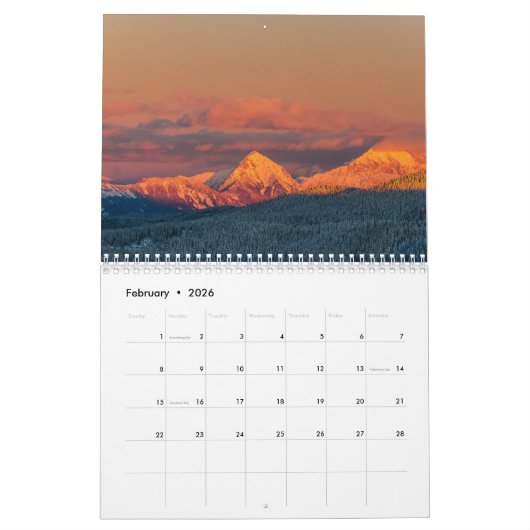 Roosterkalender voor bergen kalender (Feb 2026)