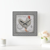  roostermuurklok in grijs- en crèmewerk vierkante klok (Huis)