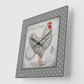  roostermuurklok in grijs- en crèmewerk vierkante klok (Hoek)