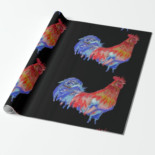Roosterroosters Waterverf Vlekken Cadeaupapier (Uitgerold)
