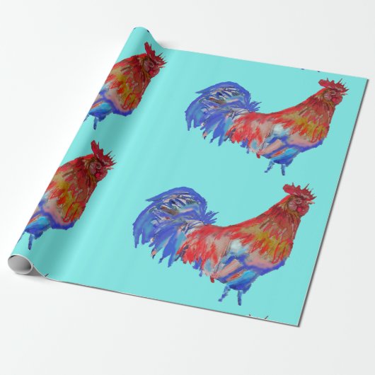 Roosterroosters Waterverf Vlekken Cadeaupapier (Uitgerold)